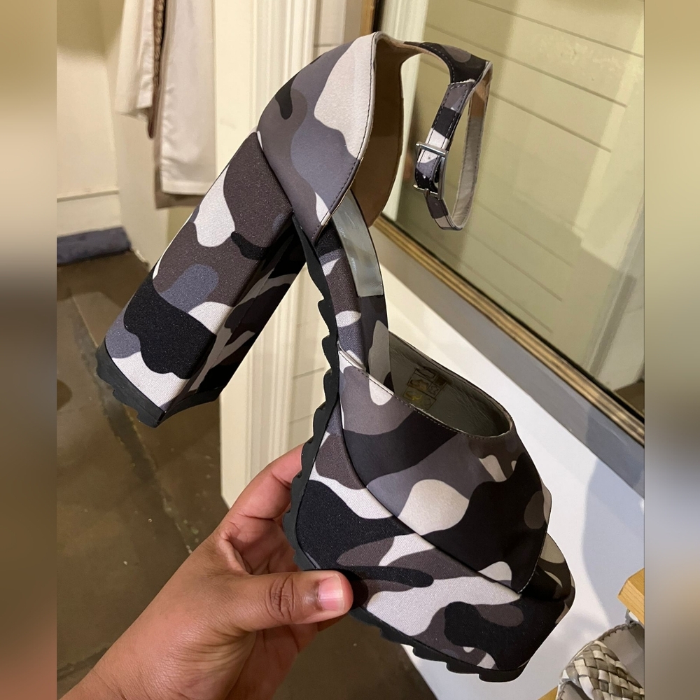 Gia Borghini Black and White Camouflage Platforms